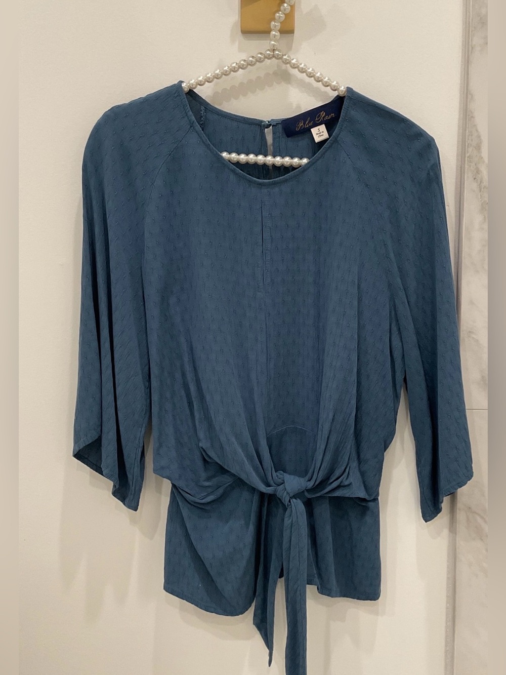 🔴Blue Rain Slate Blue Tie-Waist Blouse🔴 - Picture 3 of 10